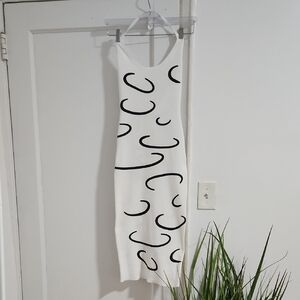 White Dress with Black Abstract Design
